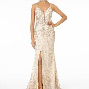 Spaghetti Strap Leg Slit V-neck bridal formal wedding prom gown GSGL1844